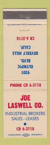 Matchbook Cover - Joe Laswell Industrial Brokers Sales Beverly Hills CA