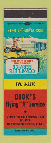Matchbook Cover - Dick's Flying A oil gas Westminster CA