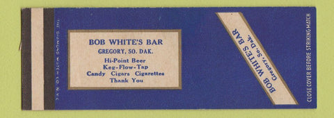 Matchbook Cover - Bob White's Bar Gregory SD SAMPLE