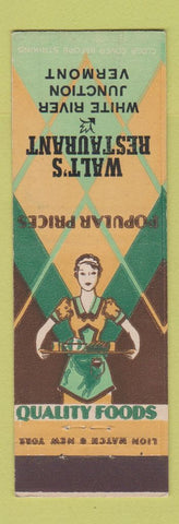 Matchbook Cover - Walt's Restaurant White River Junction VT