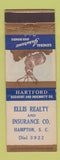 Matchbook Cover - Ellis Real Estate Insurance Hartford Hampton SC