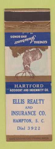 Matchbook Cover - Ellis Real Estate Insurance Hartford Hampton SC