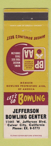 Matchbook Cover - Jefferson Bowling Center Culver City CA