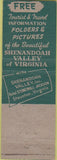 Matchbook Cover - Shenandoah Valley National Park VA