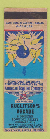 Matchbook Cover - Kuglitch's Arcade Bowling West Milwaukee WI