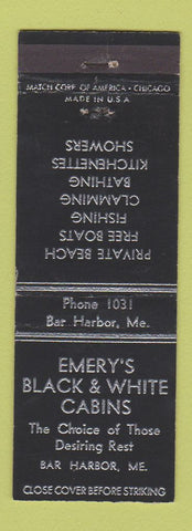 Matchbook Cover - Emery's Black and White Cabins  Bar Harbor ME