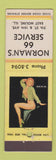 Matchbook Cover - Norman's 66 Service oil gas East Moline IL pinup