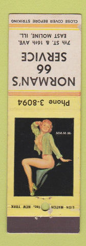 Matchbook Cover - Norman's 66 Service oil gas East Moline IL pinup