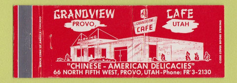 Matchbook Cover - Grandview Cafe Chinese Restaurant Provo UT Full Length