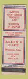 Matchbook Cover - Allen's Cafe Montrose Colorado WWII