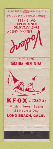 Matchbook Cover - Vodene Dress Shop Long Beach CA KFOX Radio