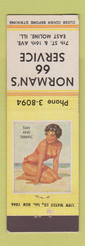 Matchbook Cover - Norman's 66 Service oil gas East Moline IL pinup