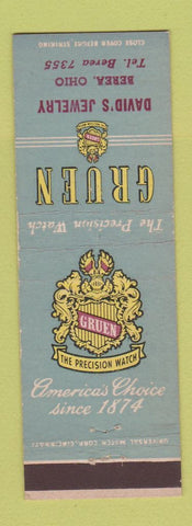 Matchbook Cover - Gruen Watches David's Jewelry Berea OH