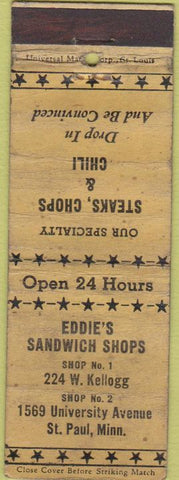 Matchbook Cover - Sandwich Shop ST Paul MN WORN