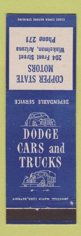 Matchbook Cover - Dodge Cars and Trucks Copper State Motors Winkelman AZ