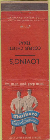 Matchbook Cover - Lovings men's clothes Corpus Christi TX WEAR