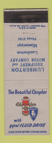Matchbook Cover - Chrysler Plymouth Lumberton MS