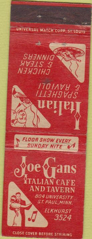 Matchbook Cover - Joe Gans Italian Cafe ST Paul MN CREASE WEAr