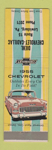 Matchbook Cover - 1955 Chevrolte Diehl Cadillac Lewisburg PA