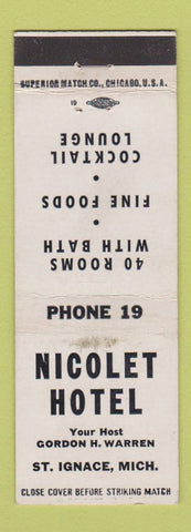 Matchbook Cover - Nicolet Hotel St Ignace MI WEAR