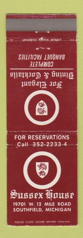 Matchbook Cover - Sussex House Southfield MI