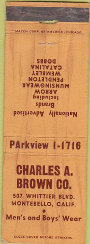 Matchbook Cover - Charles Brown Men's Clothes Montebello cA