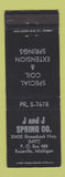 Matchbook Cover - J and J Spring Company Roseville MI