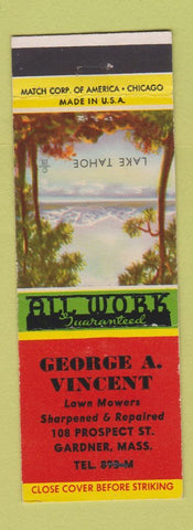 Matchbook Cover - George Vincent Lawn Mowers Gardner MA