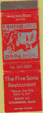 Matchbook Cover - Five Sons Restaurant Sturbridge MA