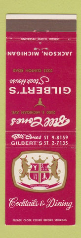 Matchbook Cover - Bill Cones Gilbert's Steak House Jackson MI