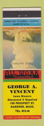 Matchbook Cover - George Vincent Lawn Mowers Gardner MA