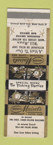 Matchbook Cover - Arthur Maisel's Restaurant Miami Beach FL