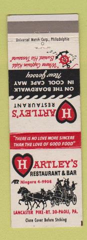 Matchbook Cover - Hartley's Restaurant Bar Paoli PA