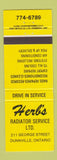 Matchbook Cover - Herb's Radiator Service Dunnville ON