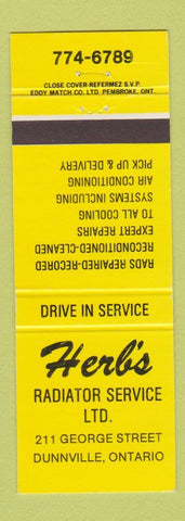 Matchbook Cover - Herb's Radiator Service Dunnville ON