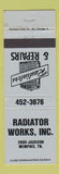 Matchbook Cover - Radiator Works Memphis TN