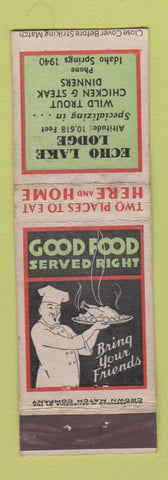 Matchbook Cover - Echo Lake Lodge Idaho Springs Colorado CROWN