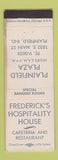 Matchbook Cover - Frederick's Hospitality House Plainfield IN
