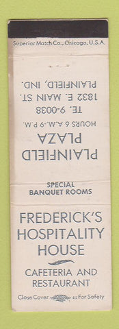 Matchbook Cover - Frederick's Hospitality House Plainfield IN