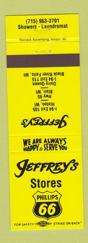Matchbook Cover Jeffrey's Phillpis 66 oil gas Hixton Blair Black River Falls WI