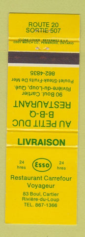 Matchbook Cover - Esso oil gas Restaurant Carrefour Voyageur Riviere du Loup QC