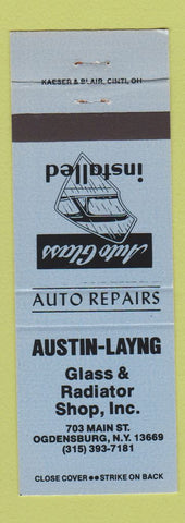 Matchbook Cover - Austin Layng Auto Glass Radiator Shop Ogdensburg NY