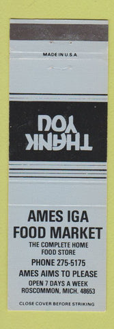 Matchbook Cover - Ames IGA Grocery Store Roscommon MI