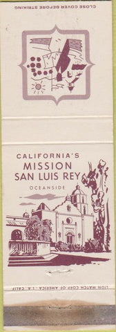Matchbook Cover - Mission San Luis Rey CA