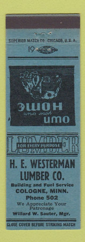 Matchbook Cover - HE Westerman Lumber Cologne MN BLUE