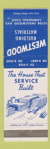 Matchbook Cover - Westwood Building Materials Lumber Lawndale CA