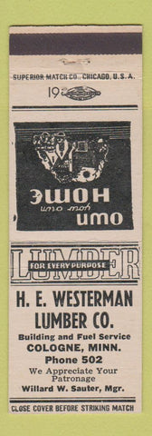 Matchbook Cover - HE Westerman Lumber Cologne MN WHITE