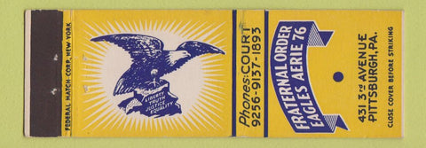 Matchbook Cover - Eagles Club Pittsburgh PA Federal