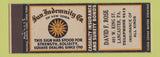 Matchbook Cover - David Rose Insurance Lancaster PA Federal