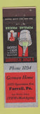 Matchbook Cover - German Home Restaurant Farrell PA